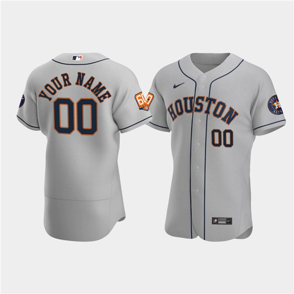 Men's Houston Astros Active Player Custom Gray 60th Anniversary Flex Base Stitched Baseball Jersey